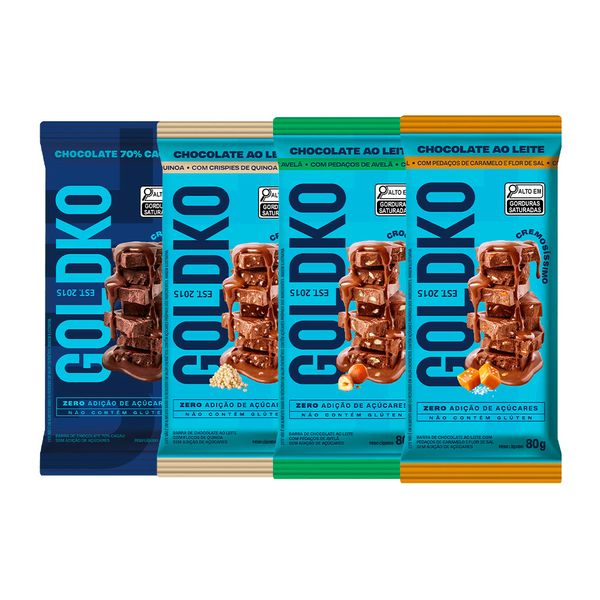 Kit Degustação - Barras de chocolate Novos Sabores zero adição açúcares 80g