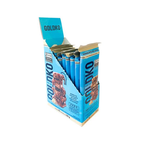 Display - Barra de chocolate ao leite com crispy de quinoa zero adição de açúcares 20g