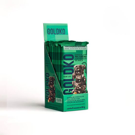 Display – Barra Chocolate 70% cacau com avelãs zero adição de açúcares – 80g