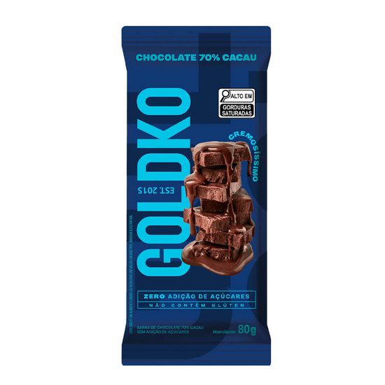 Barra de chocolate 70% cacau zero adição de açúcares 80g