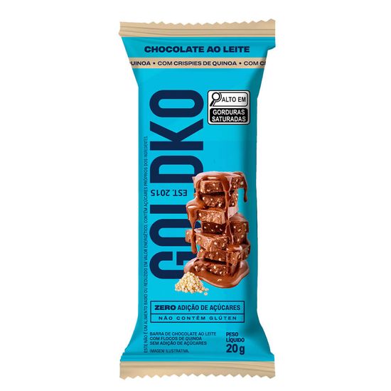Barra de chocolate ao leite com crispy de quinoa zero adição de açúcares 20g