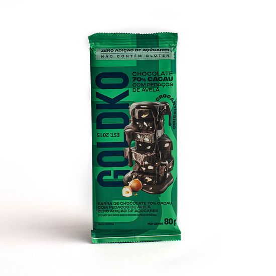 Barra de chocolate 70% cacau com avelãs zero adição de açúcares 80g