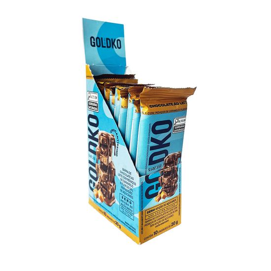 Display - Barra de chocolate ao leite com pedaços de caramelo e flor de sal zero adição de açúcares 20g
