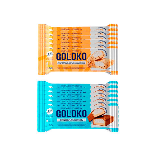 Kit Barras de Proteína Chocolate Branco e Cookies e Chocolate ao Leite com Marshmallow 50g - 12 Unidades
