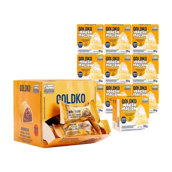 10 Musas chocolate branco com cookies + Caixa de bombom de chocolate branco avelã zero adição de açúcares