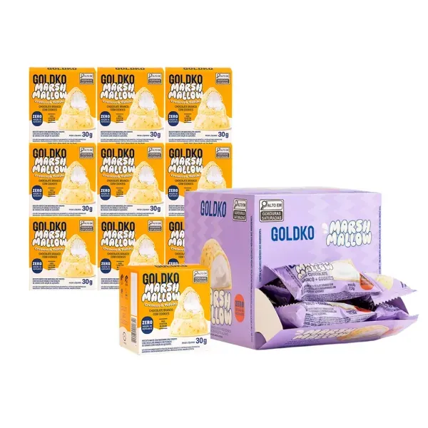 10 Musas chocolate branco com cookies + Caixa de bombom de chocolate branco marshmallow zero adição de açúcares